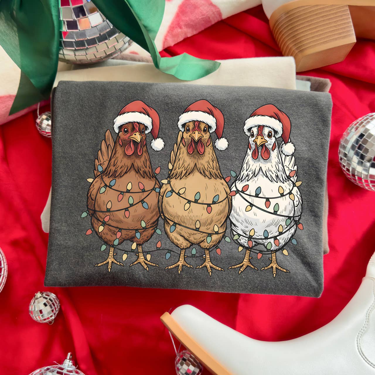 Christmas Chickens Christmas Lights Tee Hoodie, Sweatshirt | PodTeesHub.com