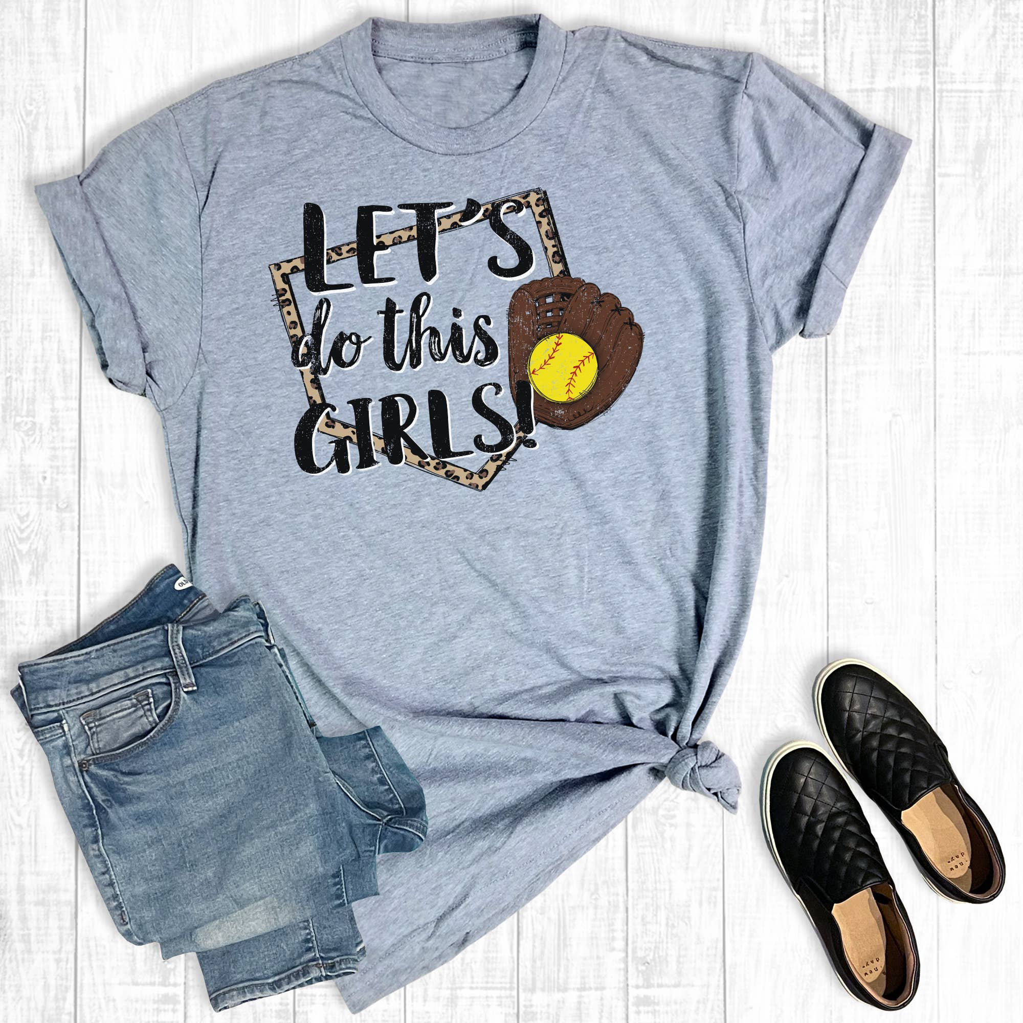 Leopard Let's Do This Girls Softball Graphic Tee Hoodie, Sweatshirt | PodTeesHub.com