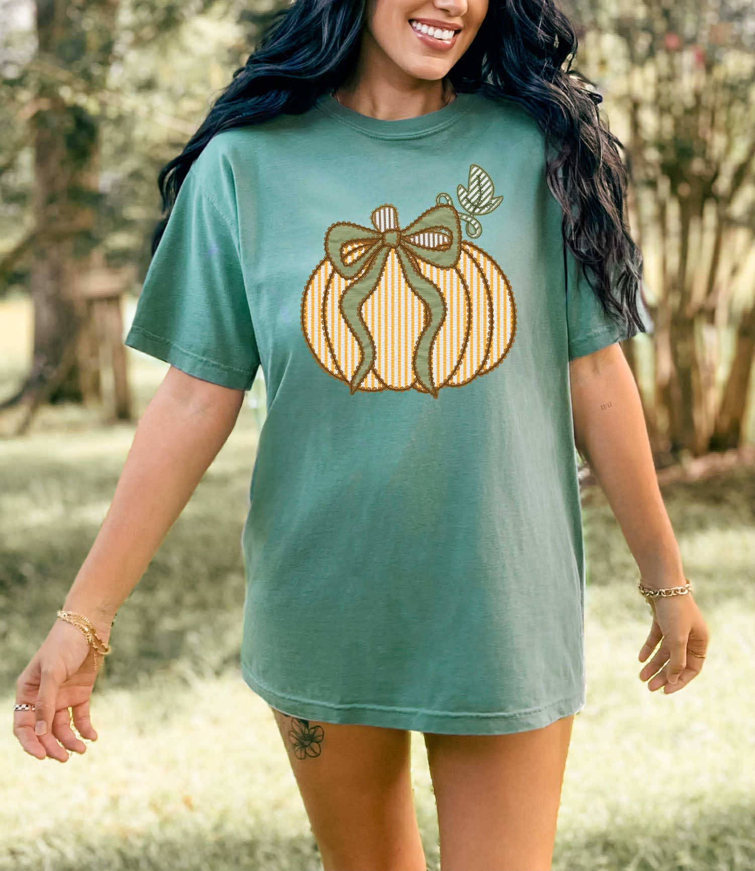 Seersucker Pumpkin with Bow Tee Hoodie, Sweatshirt | PodTeesHub.com