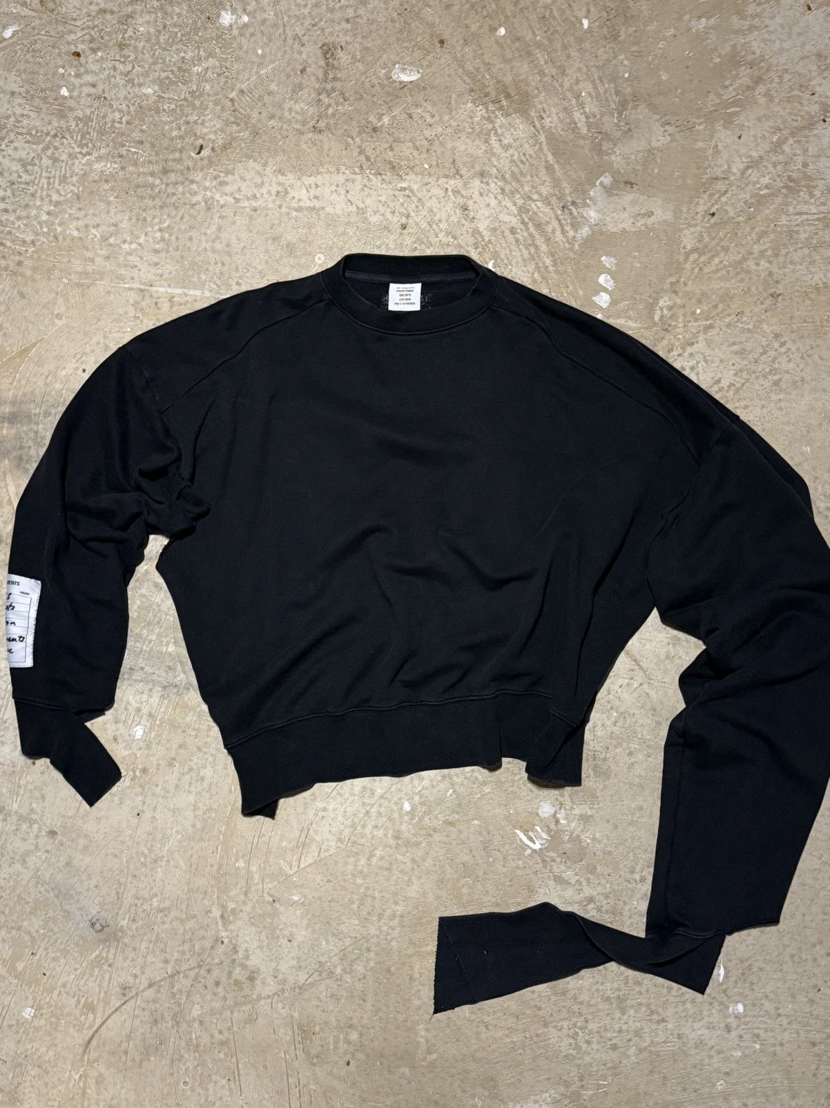 Vetements Ss18 Deconstructed Patch Crewneck Sweatshirt Black T-Shirts, Hoodie | PodTeesHub.com