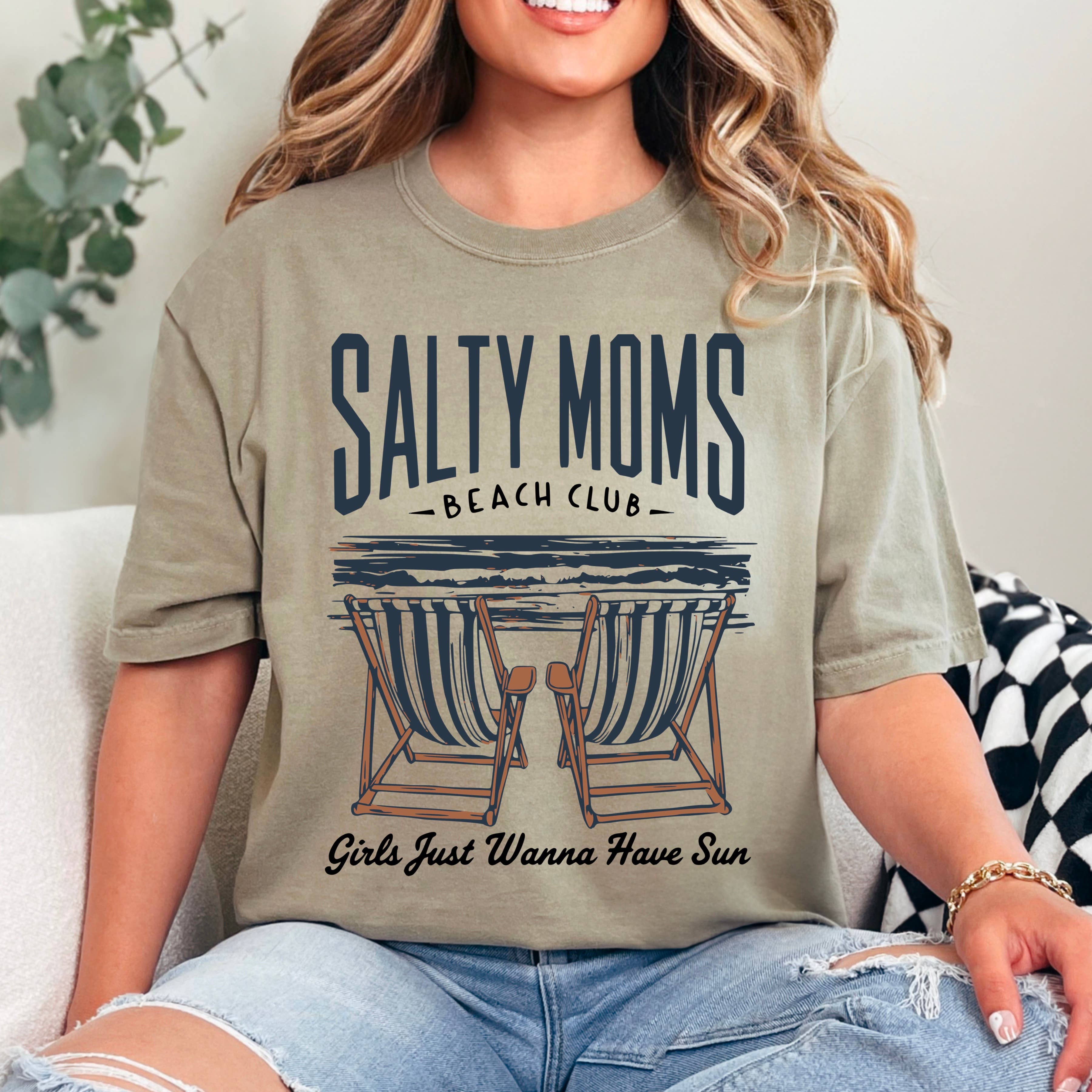 Salty Moms Beach Club Graphic Shirt | Comfort Colors Hoodie, Sweatshirt | PodTeesHub.com