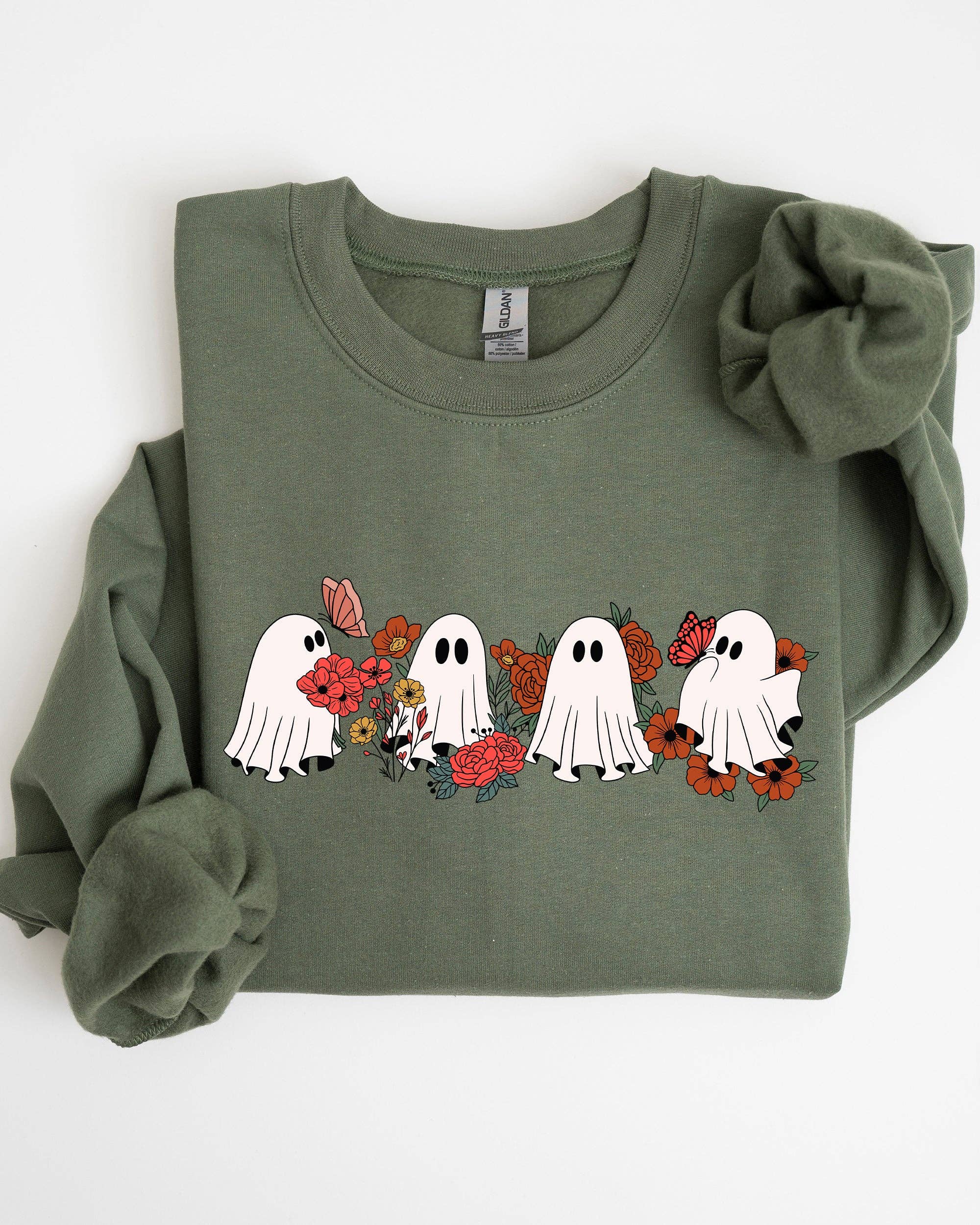 Mini Halloween Ghosts, Cute Floral Autumn Fall Sweatshirt T-Shirts, Hoodie | PodTeesHub.com