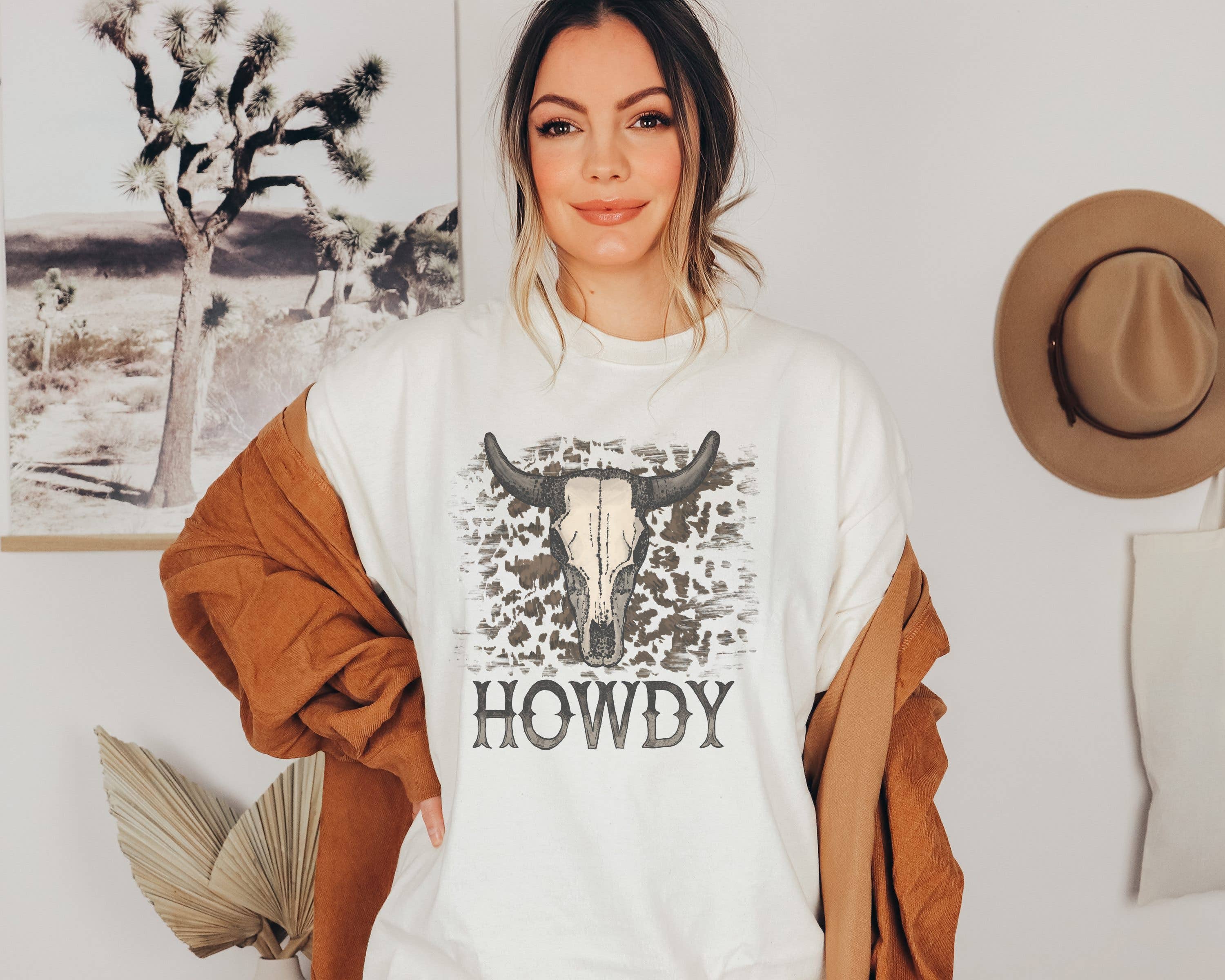 Howdy Cow Skull Graphic Tee | Western Shirt | Cactus Tee Hoodie, Sweatshirt | PodTeesHub.com