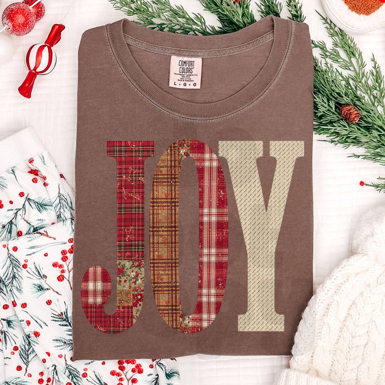 Faux Quilted Joy Tee Hoodie, Sweatshirt | PodTeesHub.com
