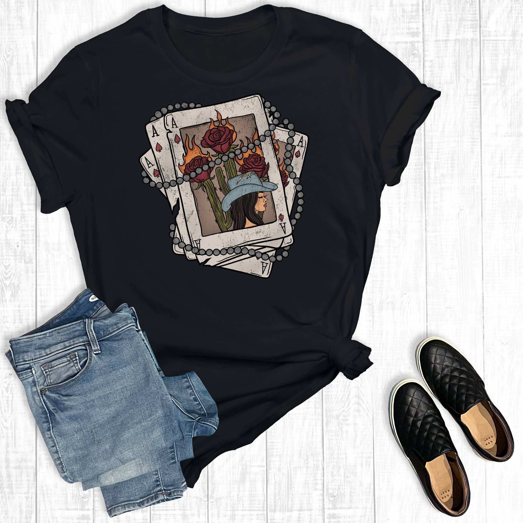 Western Cowgirl Playing Cards Graphic Tee Hoodie, Sweatshirt | PodTeesHub.com