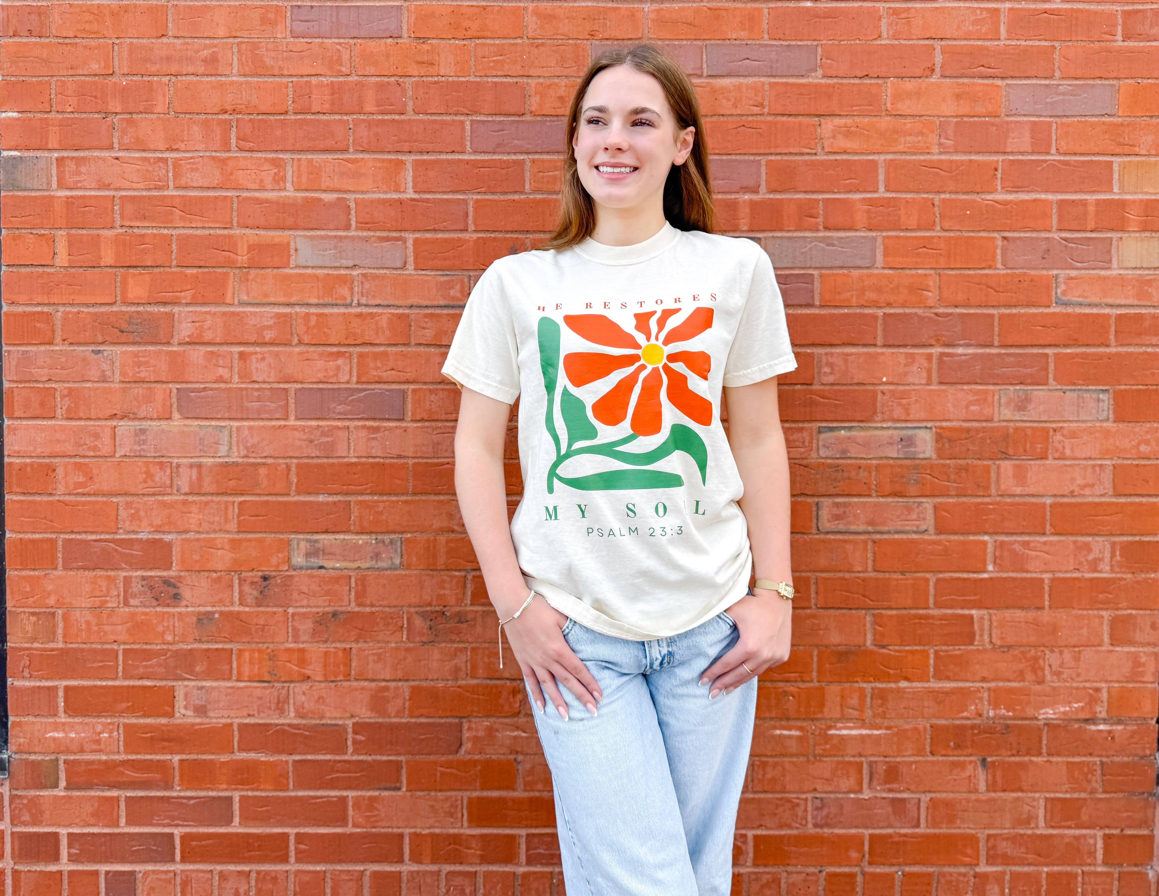He Restores My Soul Fall Floral Graphic Christian T-Shirt Hoodie, Sweatshirt | PodTeesHub.com