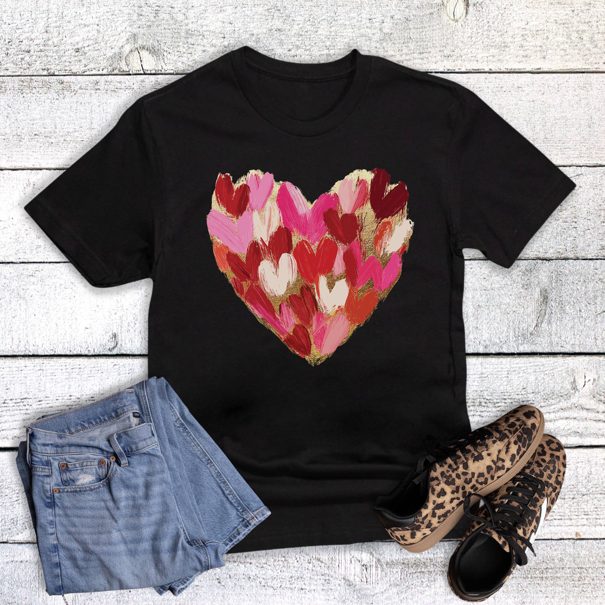 Valentine Faux Brushstroke Gold Heart Graphic Tee Hoodie, Sweatshirt | PodTeesHub.com