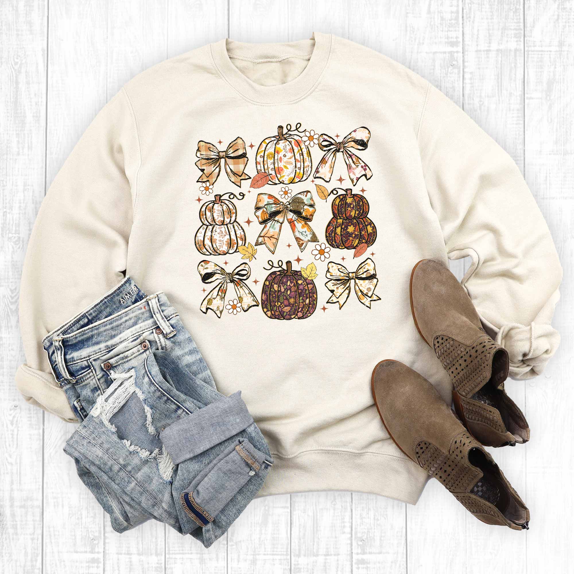 Floral Coquette Fall Pumpkins Graphic Sweatshirt T-Shirts, Hoodie | PodTeesHub.com
