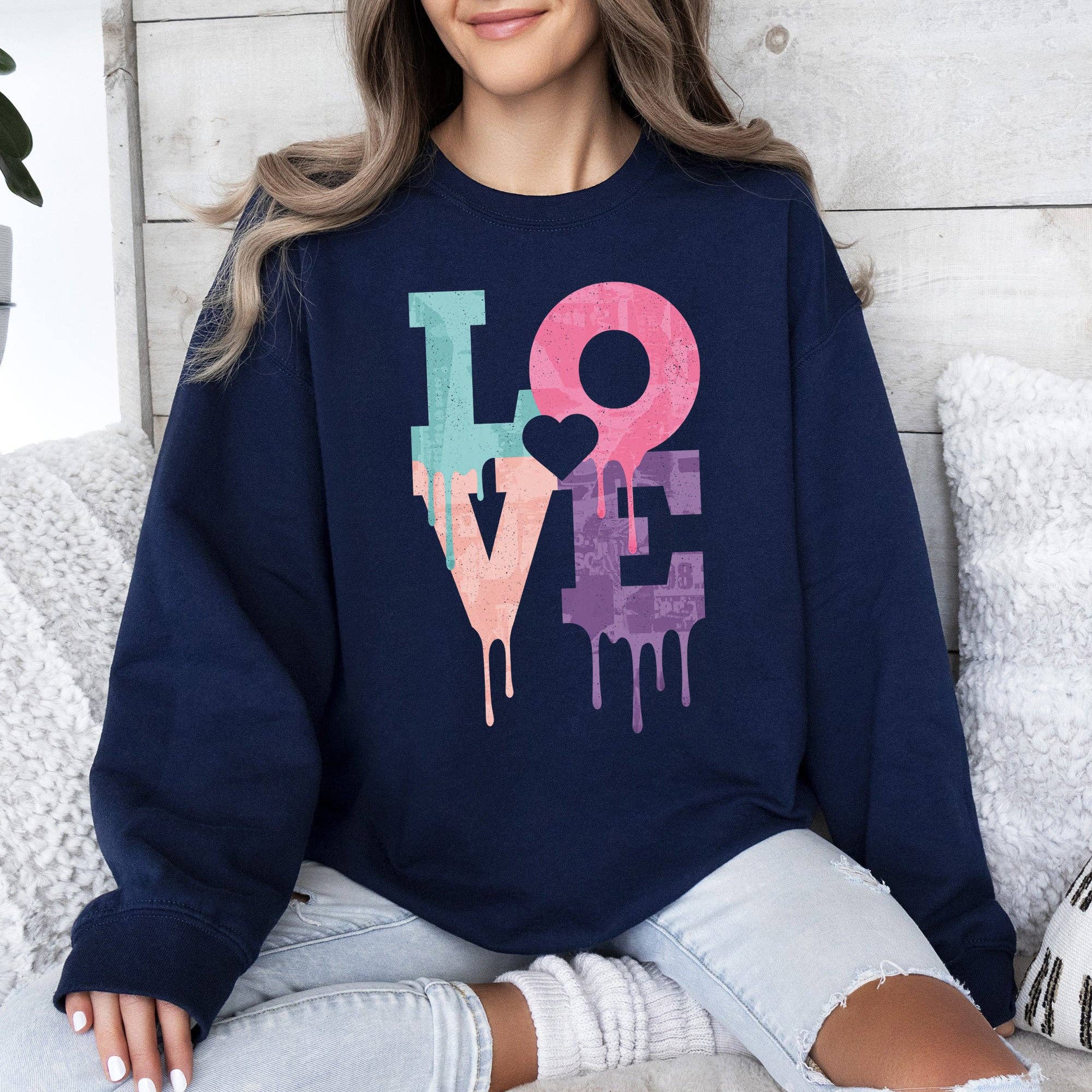 Retro Love Dripping Paint, Sweatshirt, Valentine's Day T-Shirts, Hoodie | PodTeesHub.com