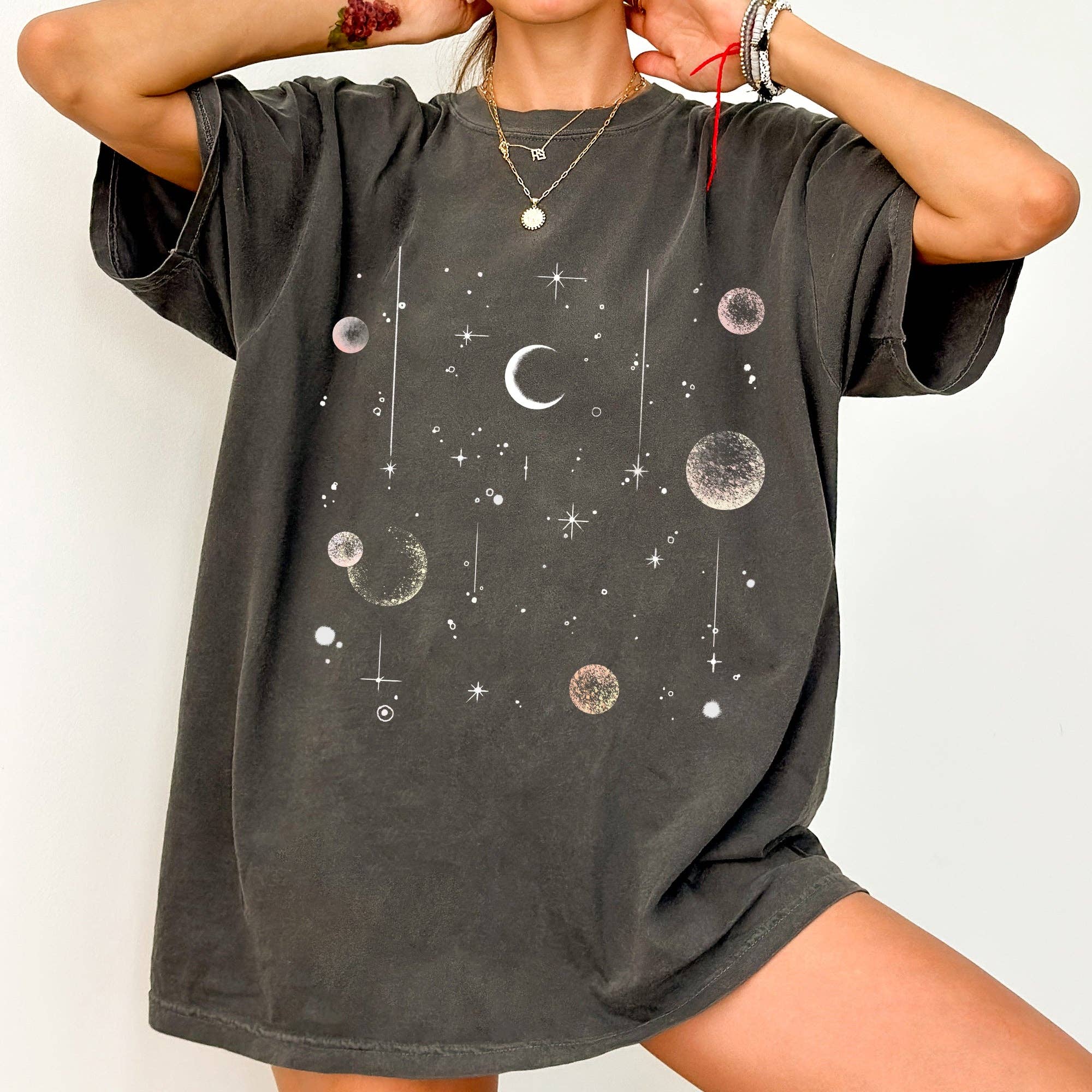 Celestial Moon, Moon Phase Astrology Astronomy, Boho, Oversized, Vintage Comfort Colors Tshirt Hoodie, Sweatshirt