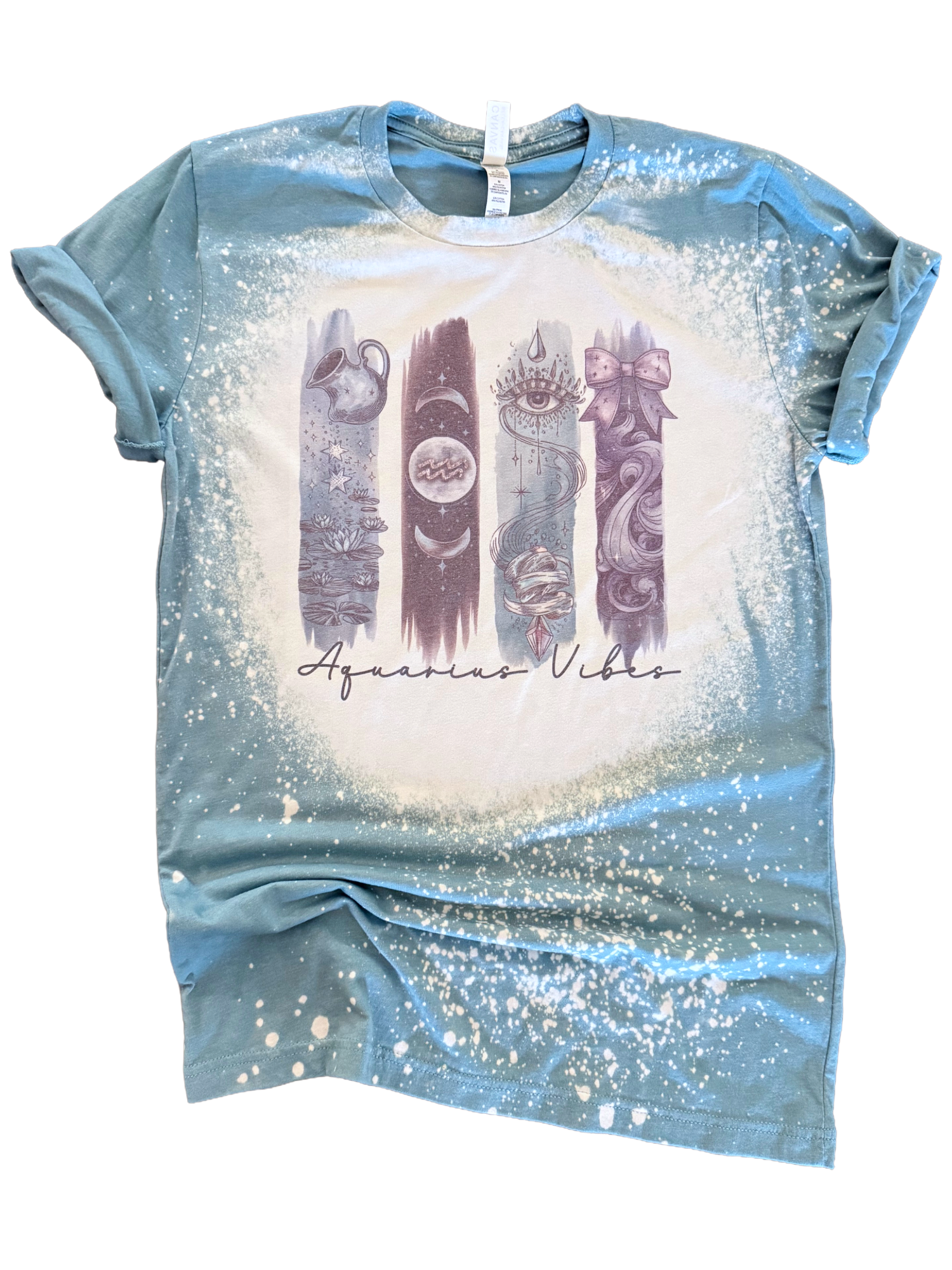 Aquarius Vibes – Zodiac Bleached Tee Hoodie, Sweatshirt | PodTeesHub.com