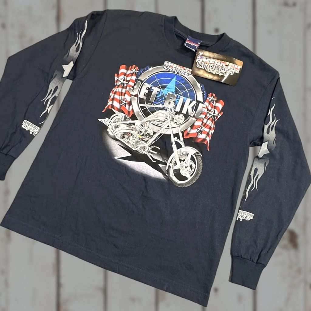 Nwt Vintage 2004 American Chopper Graphic Tee Jet Bike Motorcycle Men S Xl Long Sleeve Crew Hoodie, Sweatshirt