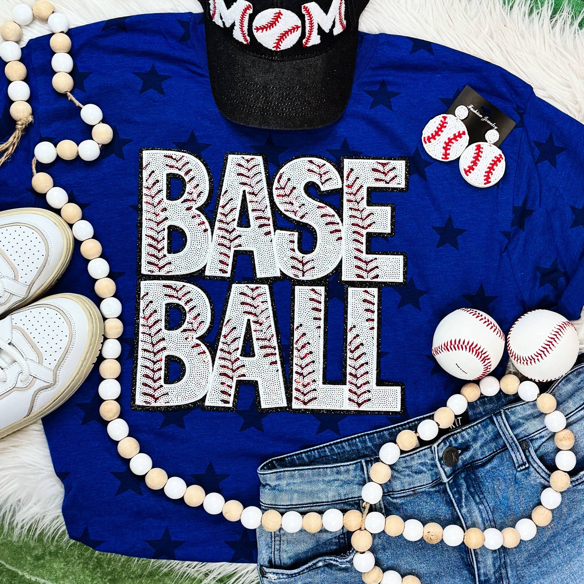 Sequin Baseball Word Star Tee Hoodie, Sweatshirt | PodTeesHub.com