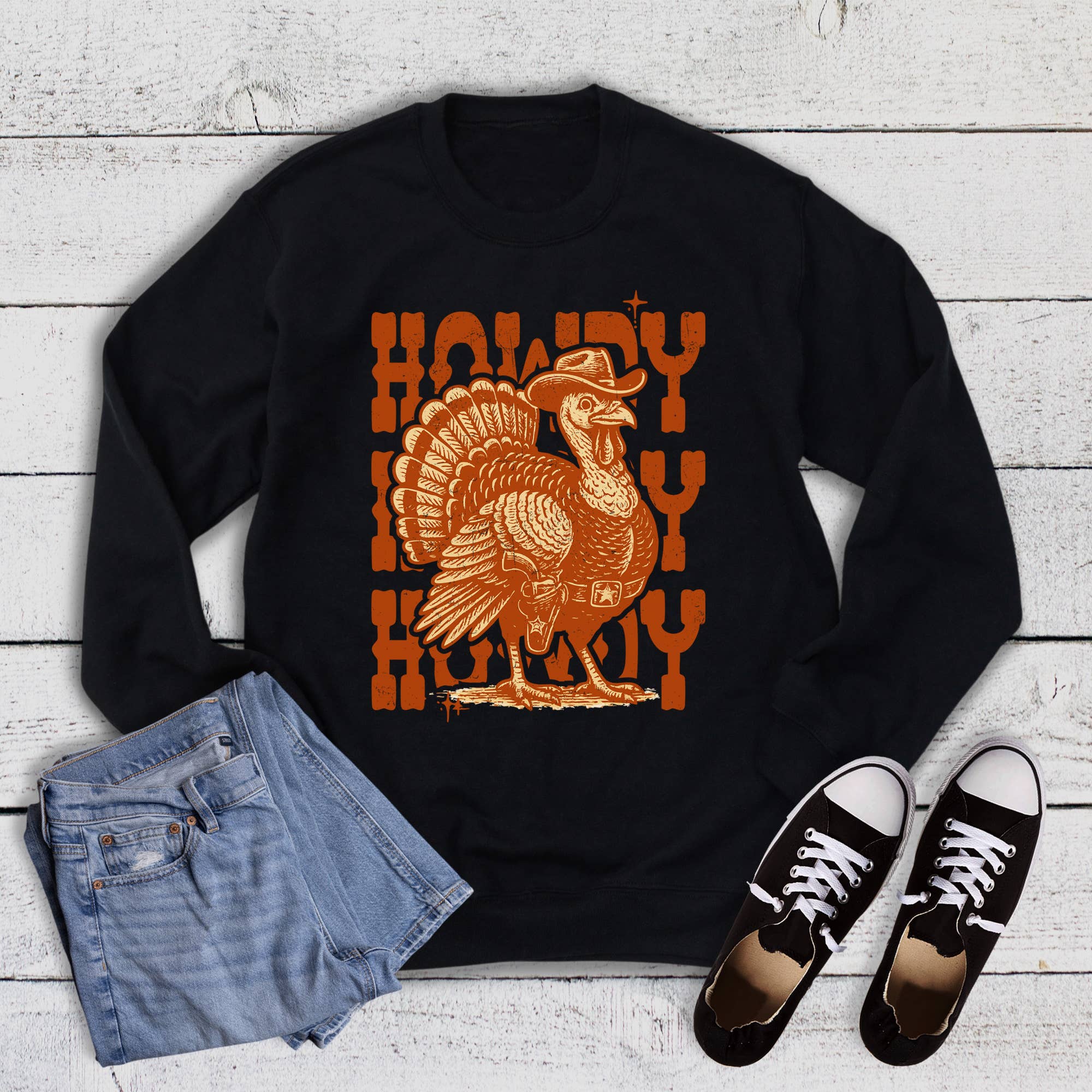 Western Fall Howdy Turkey Sweatshirt T-Shirts, Hoodie | PodTeesHub.com