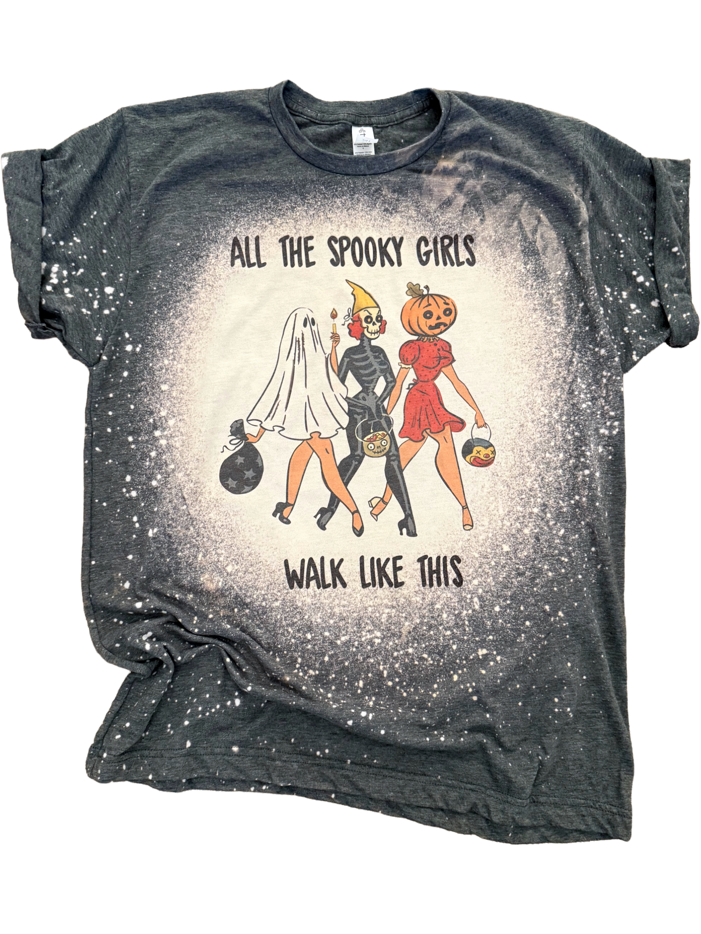 Spooky Girls Walk Like This Halloween Bleached Tee Hoodie, Sweatshirt | PodTeesHub.com