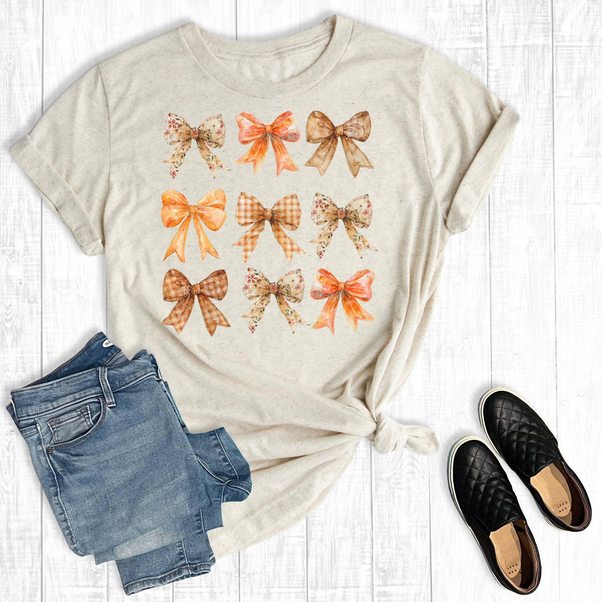 Retro Fall Coquette Pumpkin Bows Graphic Tee Hoodie, Sweatshirt | PodTeesHub.com