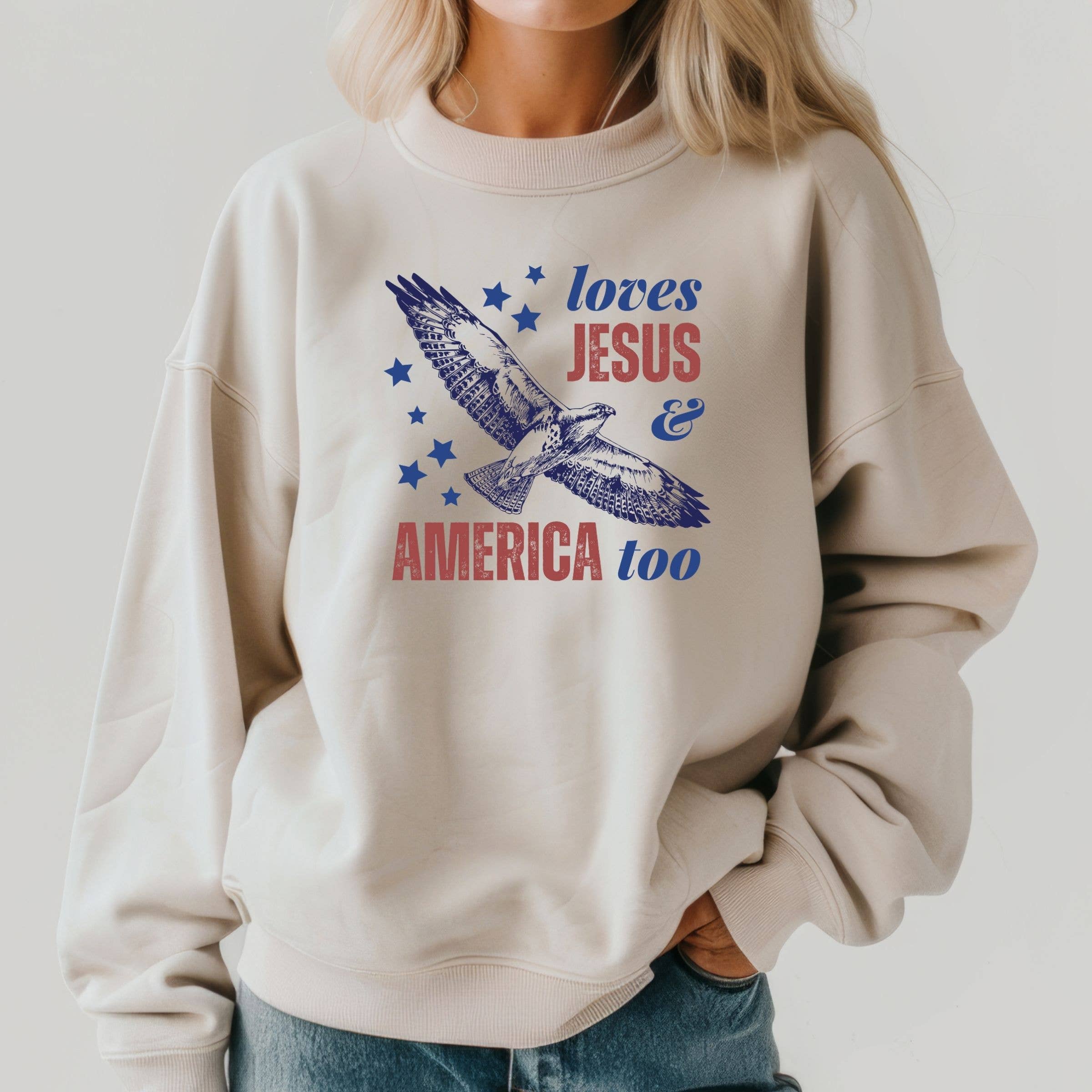 Loves Jesus and America Too 4th of July Western Sweatshirt T-Shirts, Hoodie | PodTeesHub.com