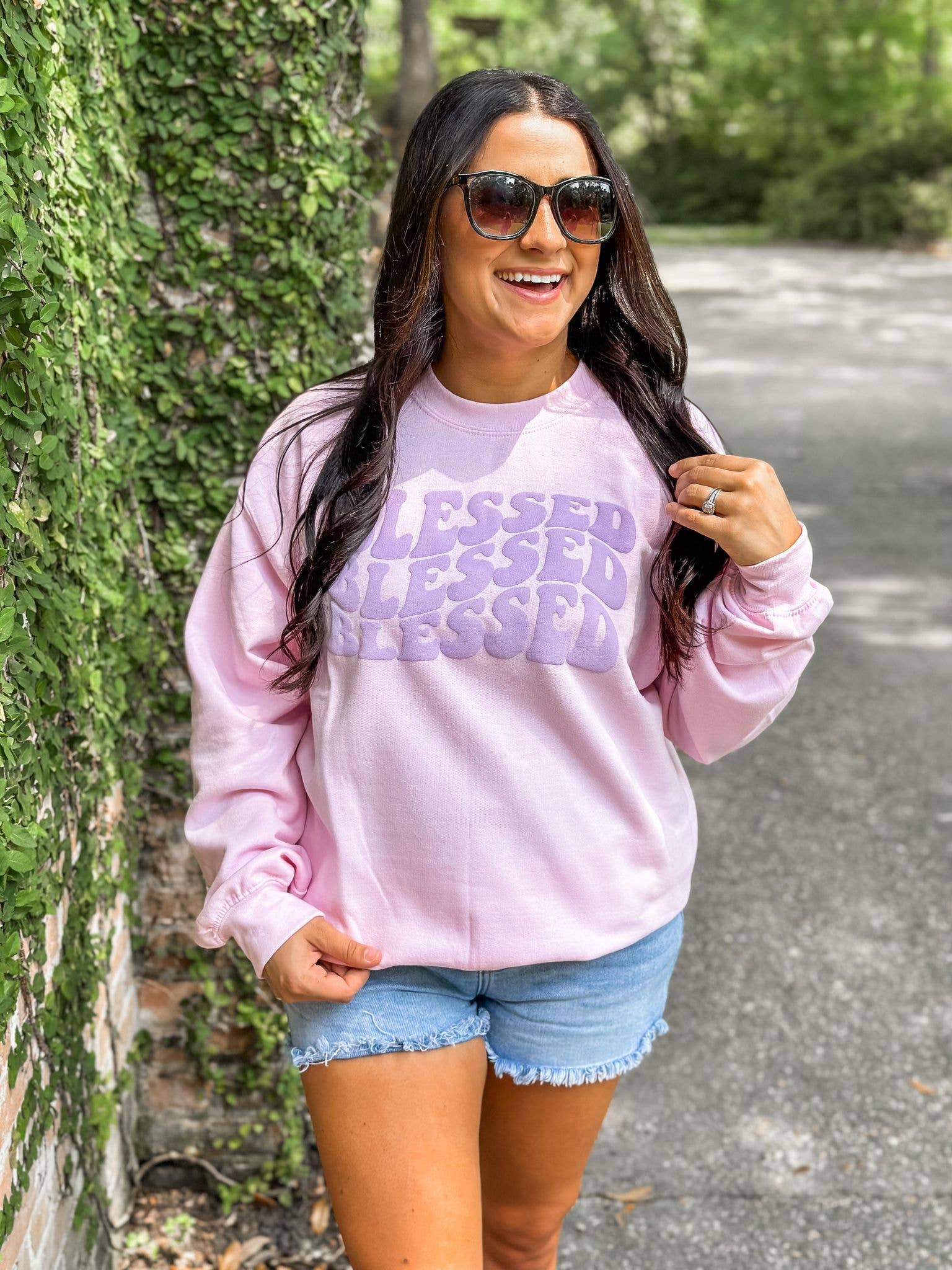 Retro Wavy Stacked Blessed Puff Sweatshirt T-Shirts, Hoodie | PodTeesHub.com