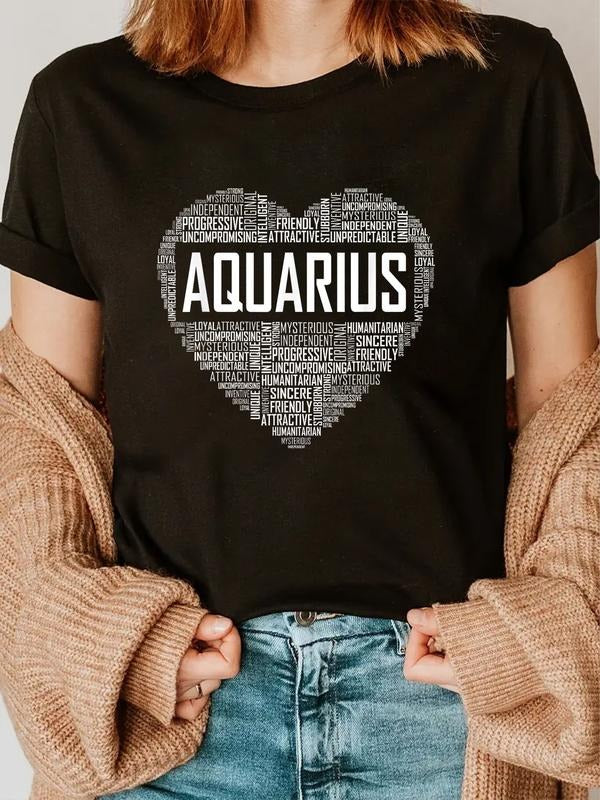 cotton Aquarius Zodiac Traits Horoscope Astrology Sign Gift Heart T-Shirt casual Fashion graphic tees for women Hoodie,...