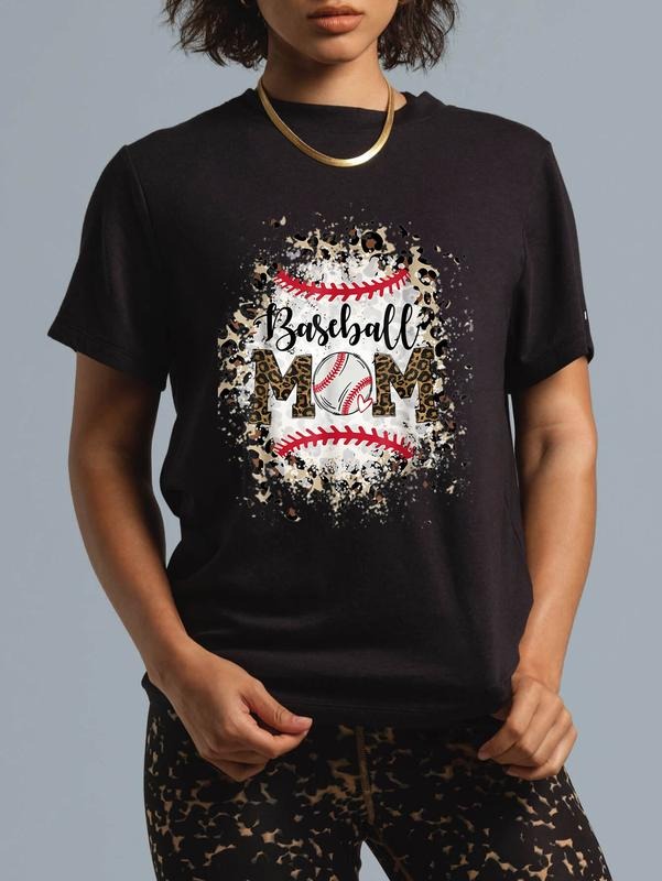cotton Bleached Softball Baseball Mom Leopard Mother's Day T-Shirt casual Fashion graphic tees women Hoodie, Sweatshirt
