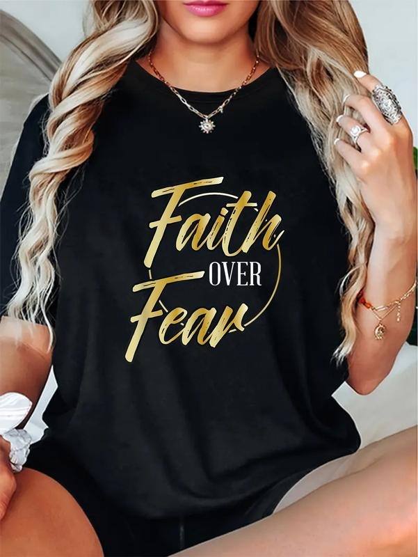 cotton Faith Over Fear Golden - Inspirational Christian Scripture T-Shirt casual Fashion graphic tees women Hoodie,...