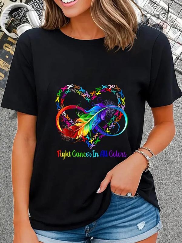 cotton Fight cancer in all and every color rainbow ribbons heart T-Shirt casual Fashion graphic tees women Hoodie, Sweatshirt
