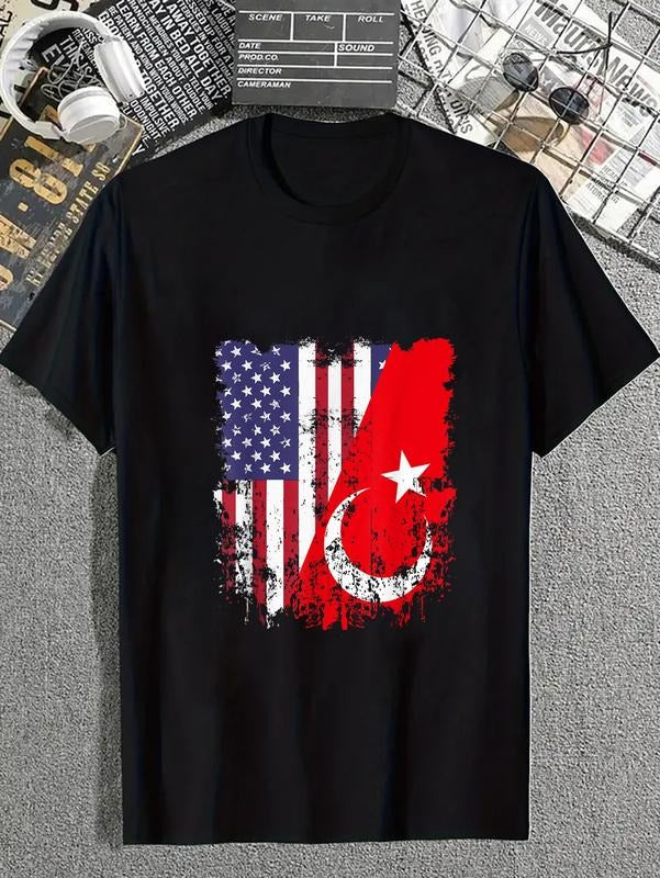 cotton Half American Flag Turkey Flag T-Shirt casual Fashion graphic tees for women Hoodie, Sweatshirt | PodTeesHub.com
