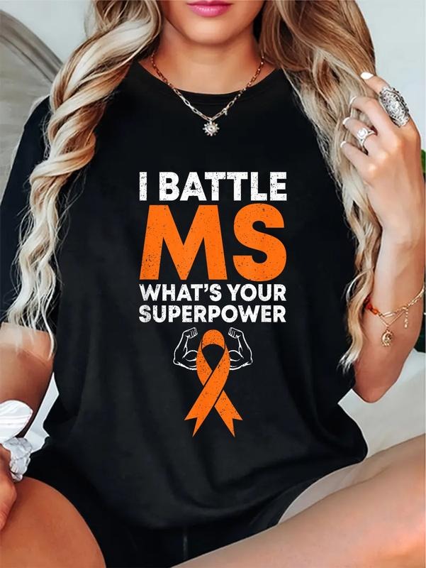 cotton I Battle MS-What's Your Superpower Awareness Ribbon T-Shirt T-Shirt casual Fashion graphic tees women Hoodie,...