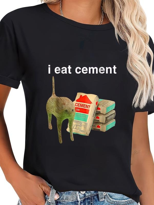 cotton I Eat Cement Cursed Cat Funny Oddly Specific Dank Meme T-Shirt casual Fashion graphic tees for women Hoodie,...
