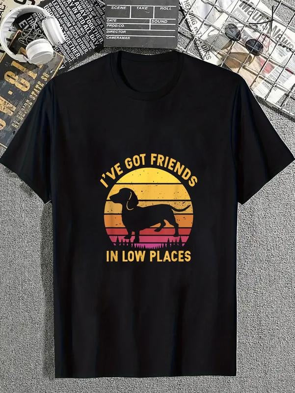 cotton I've got friends in low places funny dachshund apparel T-Shirt casual Fashion graphic tees for women Hoodie,...