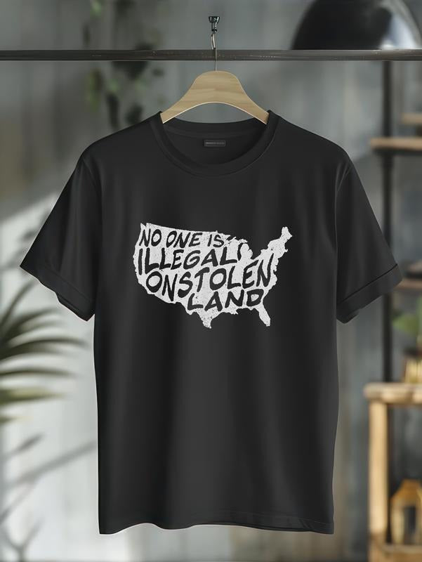 cotton IMMIGRANT TSHIRT NO ONE IS ILLEGAL ON STOLEN LAND TEE SHIRT T-Shirt casual Fashion graphic tees for women Hoodie,...