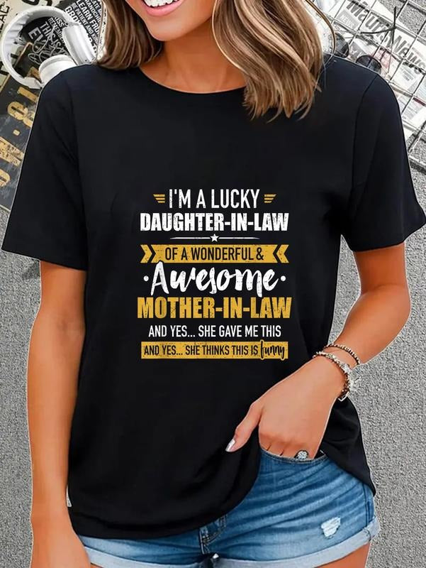 cotton Lucky daughter-in-law of awesome mother-in-law T-Shirt casual Fashion graphic tees for women Hoodie, Sweatshirt