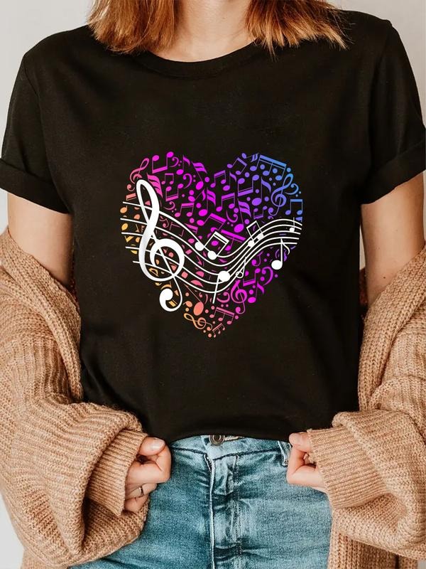 cotton Musical Notes Heart Treble Clef Music T-Shirt casual Fashion graphic tees for women Hoodie, Sweatshirt
