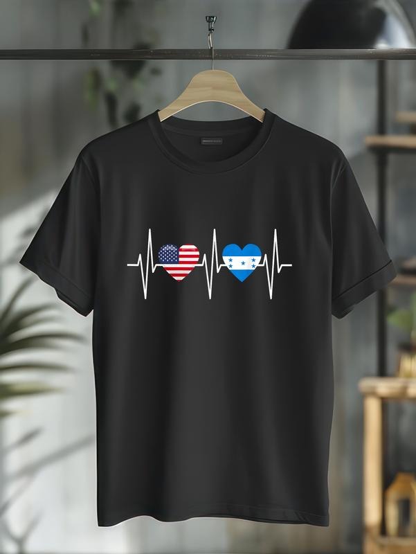 cotton USA Honduras Shirt Heartbeat America Honduran Flag Heart T-Shirt casual Fashion graphic tees women Hoodie, Sweatshirt