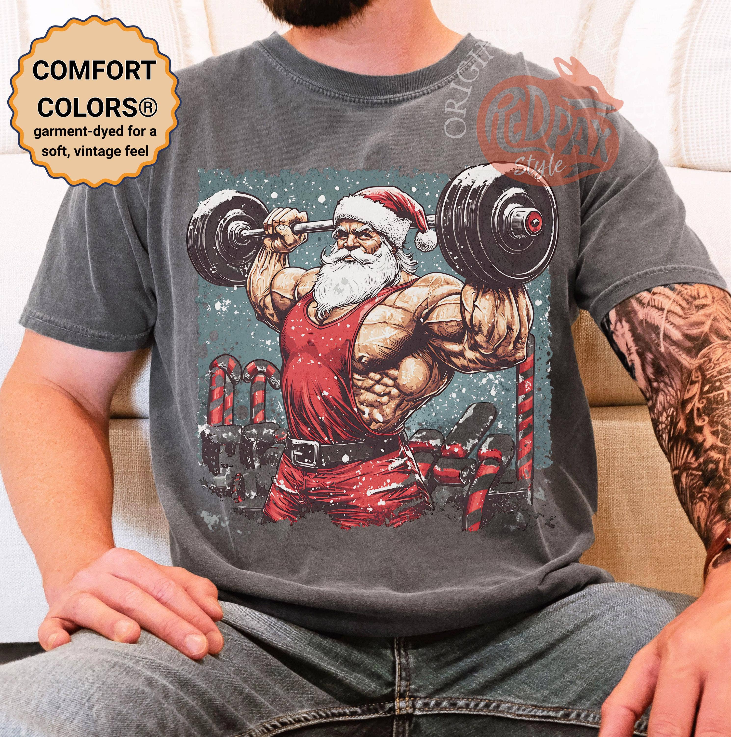 Santa Muscle Christmas Gym Tee Funny Fitness Workout Hoodie, Sweatshirt | PodTeesHub.com