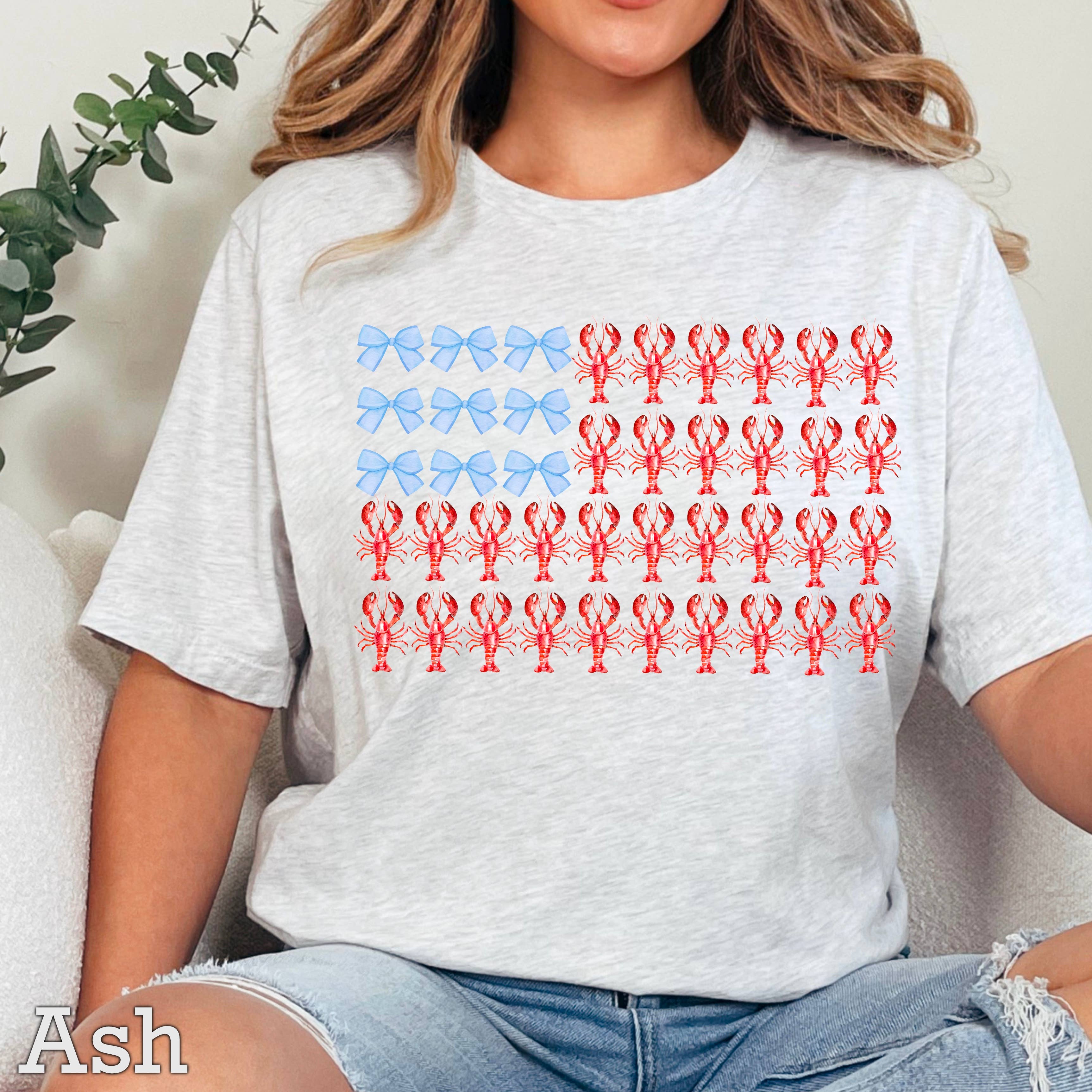 Bows & Lobsters Flag | July 4th Graphic Tee | Gildan Hoodie, Sweatshirt | PodTeesHub.com