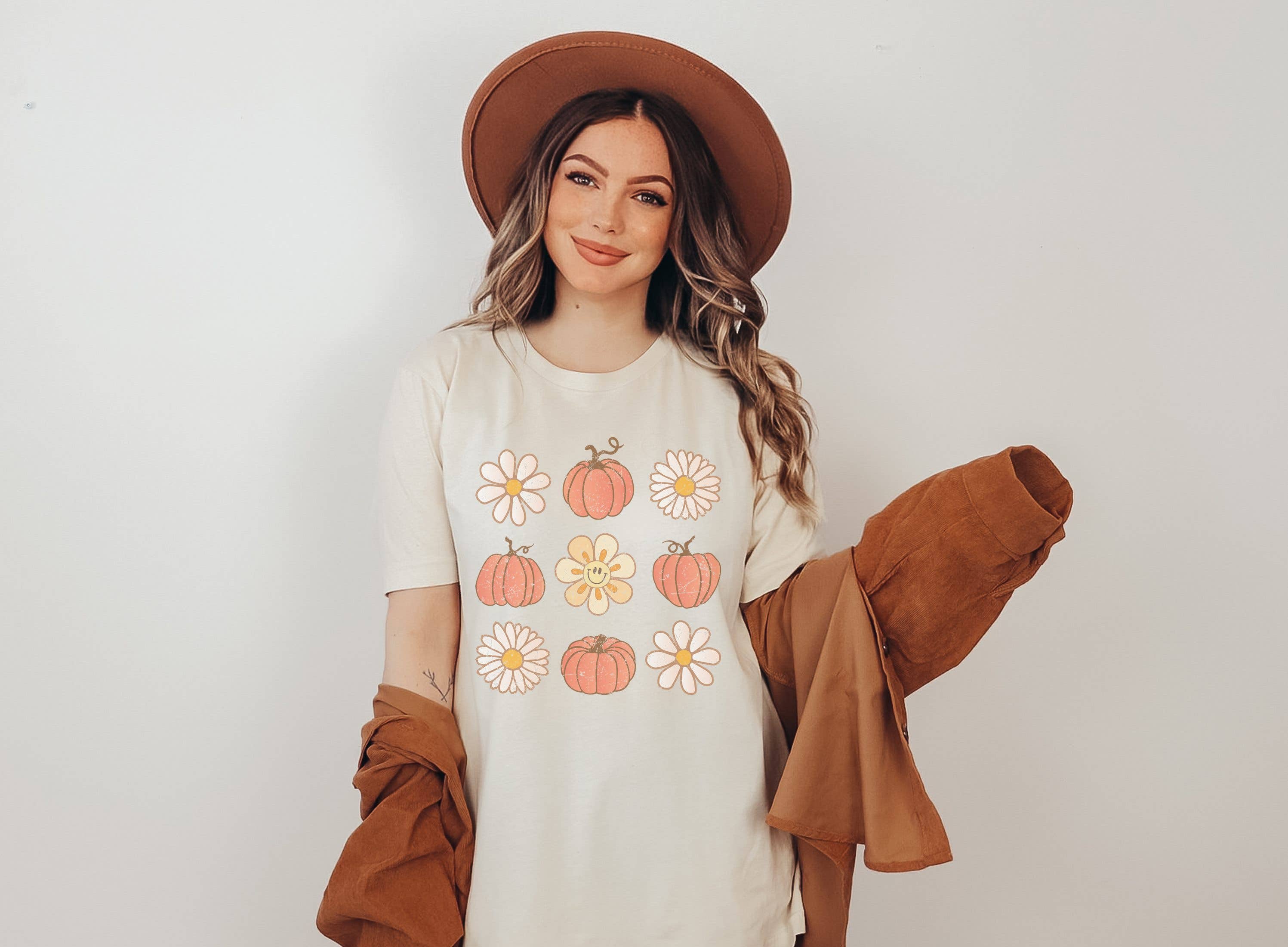 Vintage Pumpkins and Flowers Graphic Tee Hoodie, Sweatshirt | PodTeesHub.com