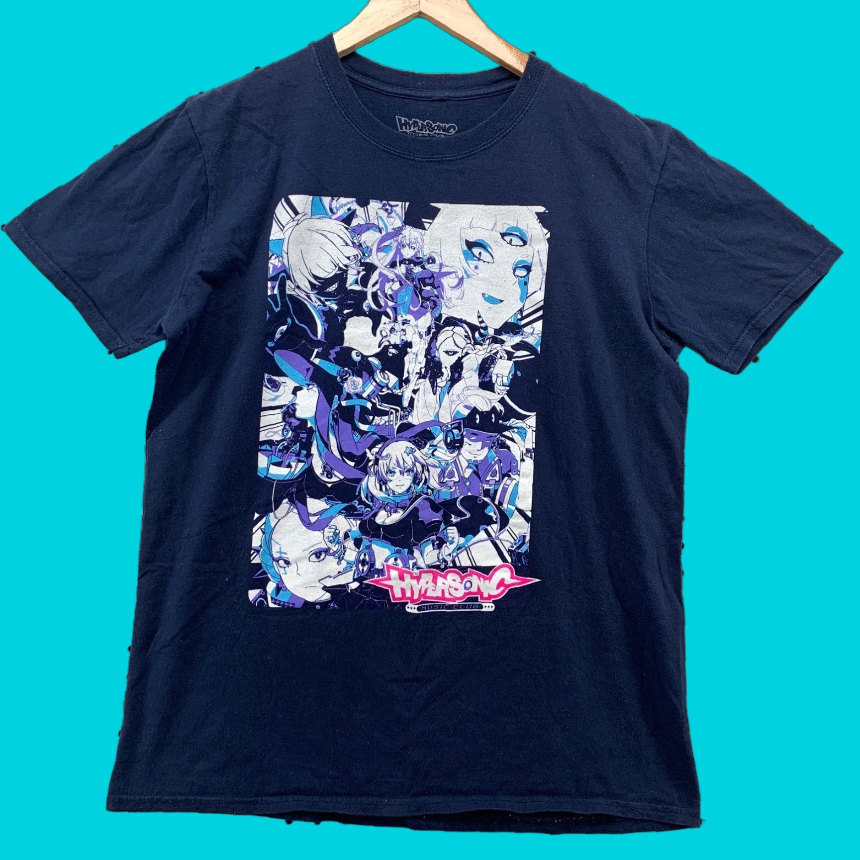 Vintage Hypersonic Music Club Japanese Shirt Navy Blue Anime Fits Adult Medium 21x27 Hoodie, Sweatshirt | PodTeesHub.com