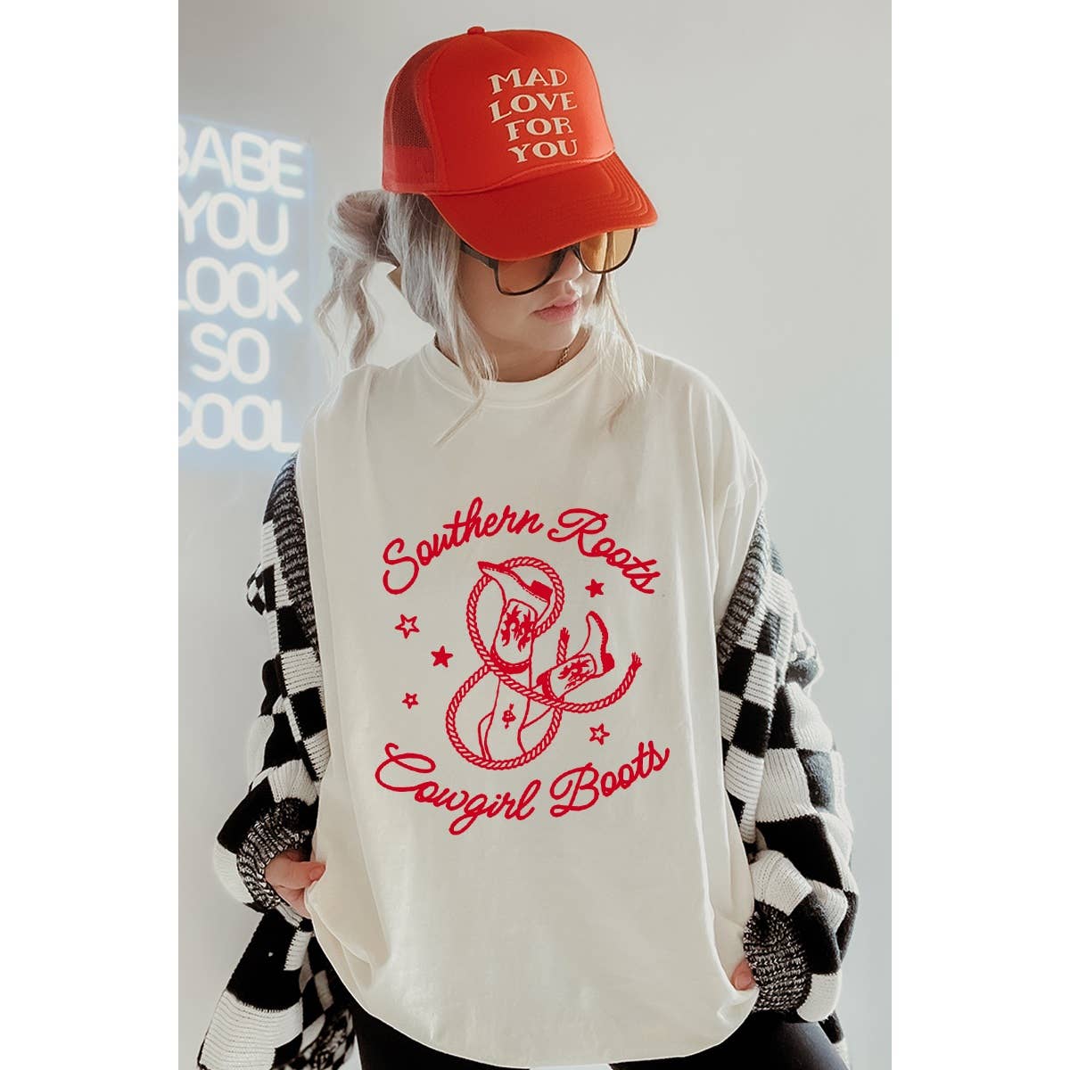 Southern Roots Cowgirls Boots Vintage Graphic Oversized Tee Hoodie, Sweatshirt | PodTeesHub.com