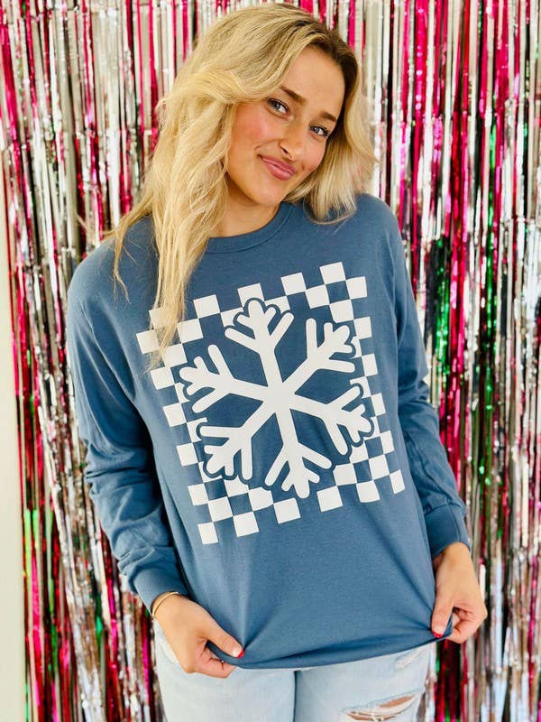 Snowflake Checkered Box Puff Longsleeve Tee Hoodie, Sweatshirt | PodTeesHub.com