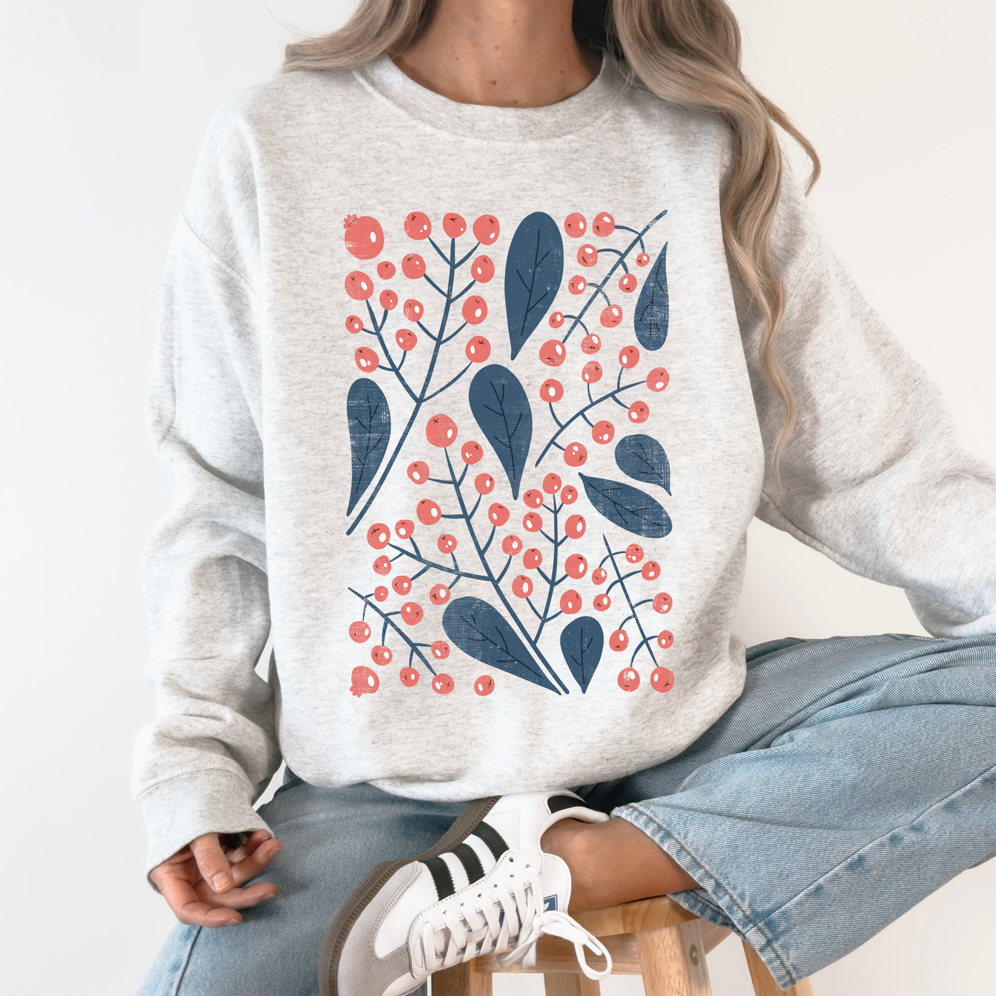 Red Berry and Leaf Botanical, Vintage Boho Nature Sweatshirt T-Shirts, Hoodie | PodTeesHub.com