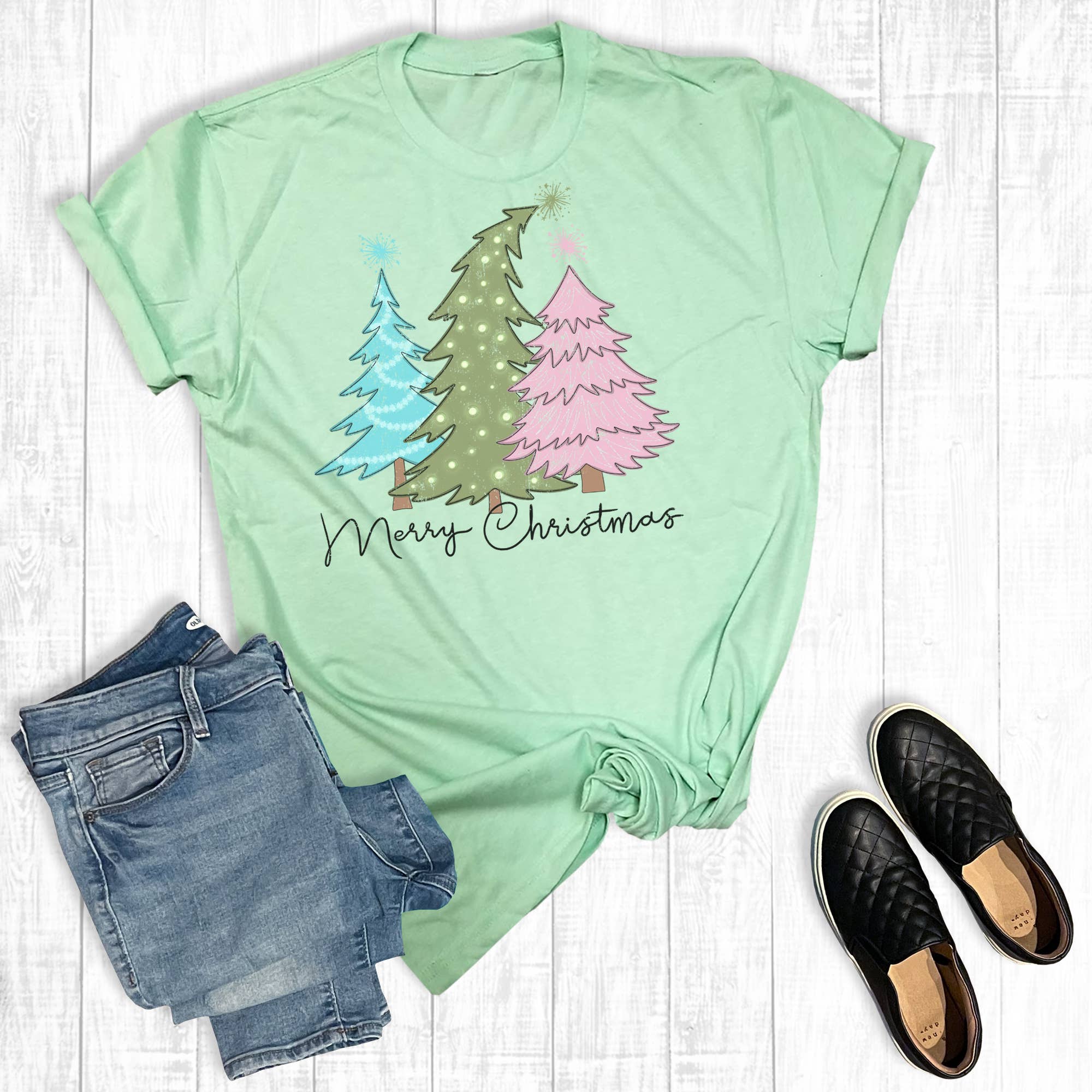 Pastel Christmas Trees Graphic Tee Hoodie, Sweatshirt | PodTeesHub.com
