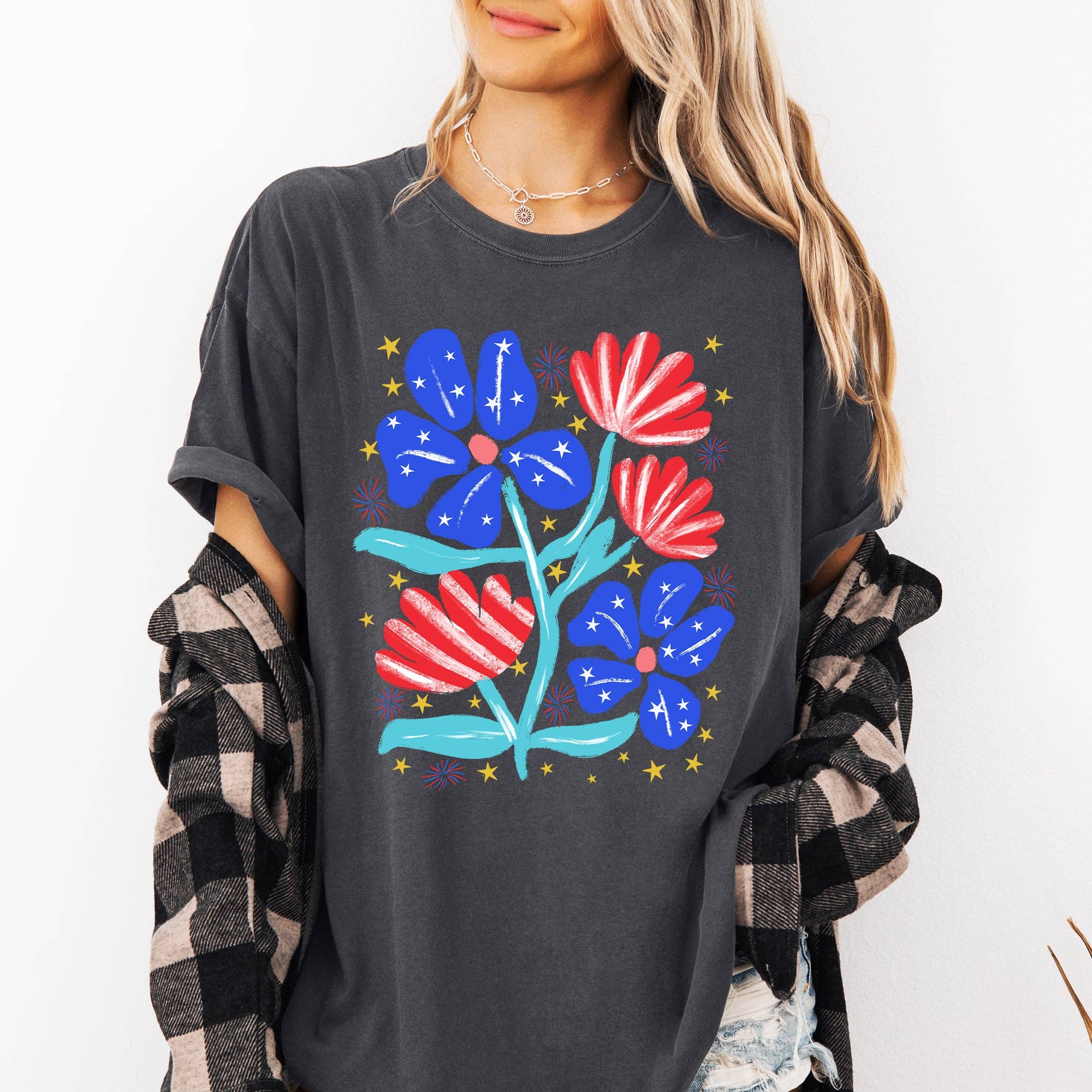 Patriotic Flowers, Red White Blue, America, USA, 4th of July Tshirt Hoodie, Sweatshirt | PodTeesHub.com