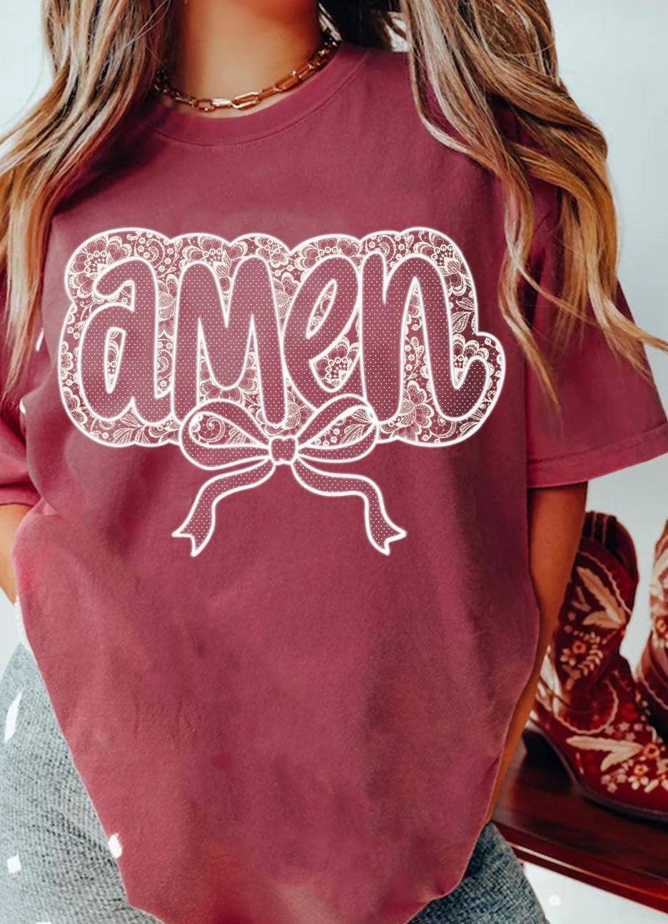 Amen Lace Bubble Bow Graphic Tee Hoodie, Sweatshirt | PodTeesHub.com