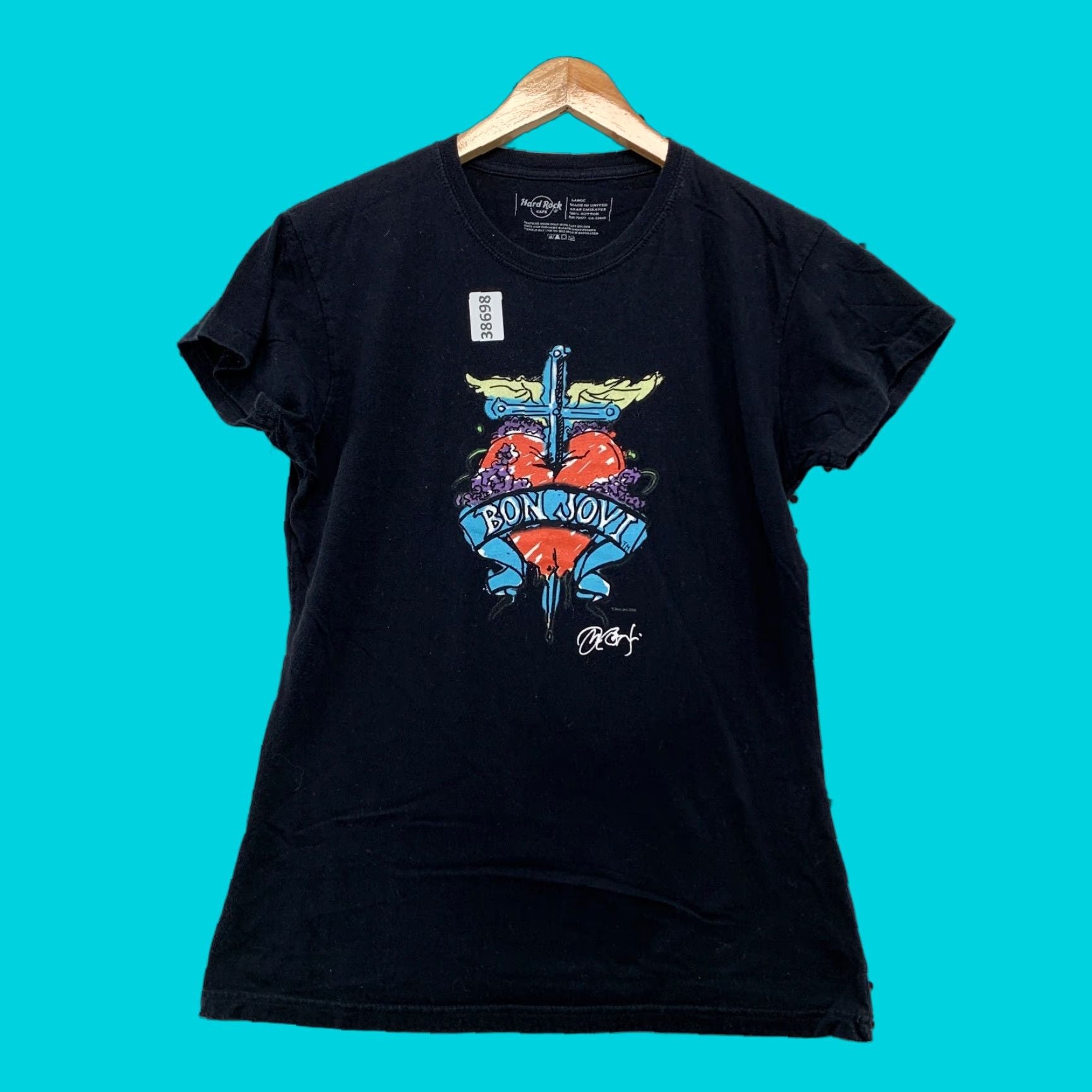 Rock Cafe Hard Rock Bon Jovi Top Womens Large Black T Shirt 15 5x26 Music Hoodie, Sweatshirt | PodTeesHub.com