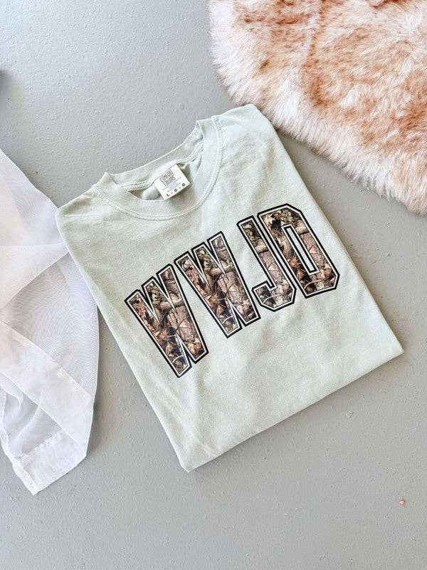 Wwjd Varsity Camouflage Dtf Graphic Tee Shirt Hoodie, Sweatshirt | PodTeesHub.com