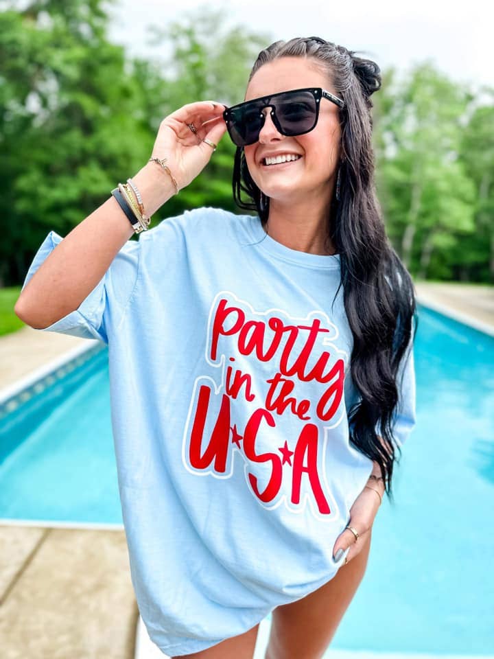 Party in the USA Double Puff-Glitter Combo Tee Hoodie, Sweatshirt | PodTeesHub.com