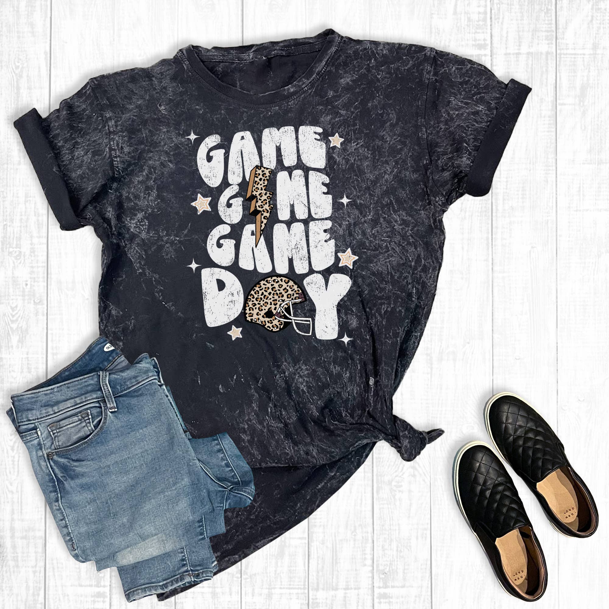 Leopard Football Game Day Stars Mineral Wash Graphic Tee Hoodie, Sweatshirt | PodTeesHub.com