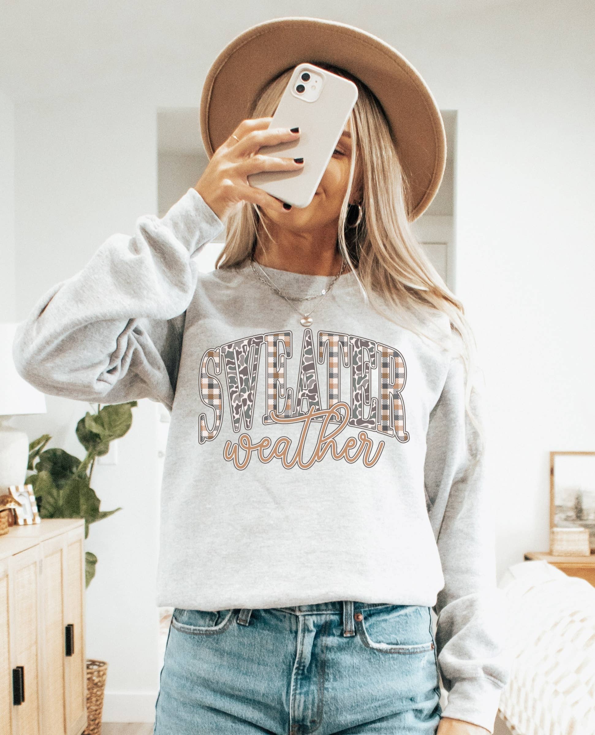 Camo Sweater Weather Fall Crew Neck Sweatshirt T-Shirts, Hoodie | PodTeesHub.com