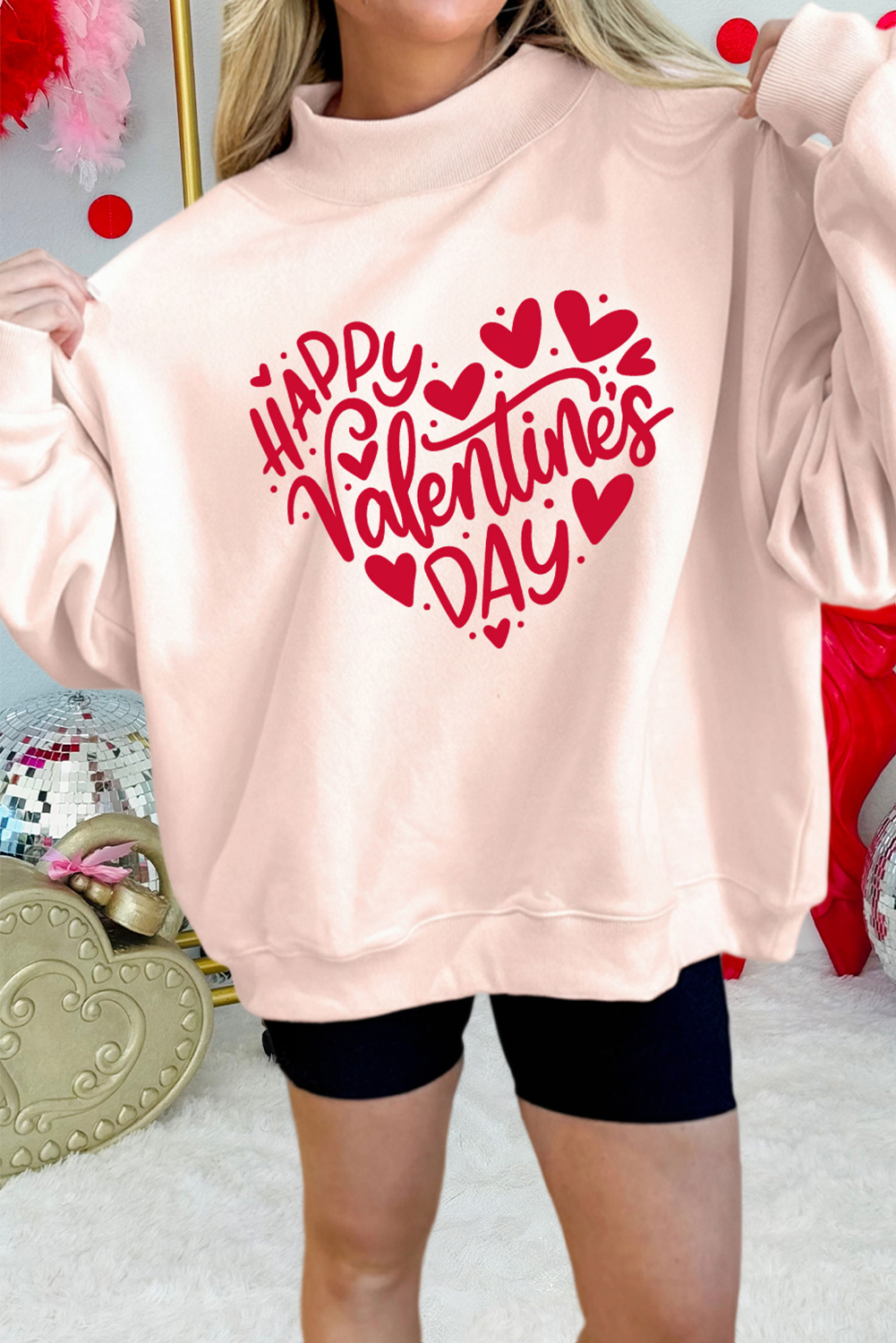Heart-Shaped Graphic Mock Neck Sweatshirt (S-Xl) T-Shirts, Hoodie | PodTeesHub.com